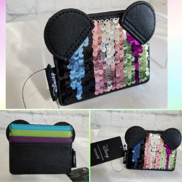 Loungefly Minnie Mouse Sequin Colorful Disney Card Holder Wallet New Limited - Picture 6 of 16